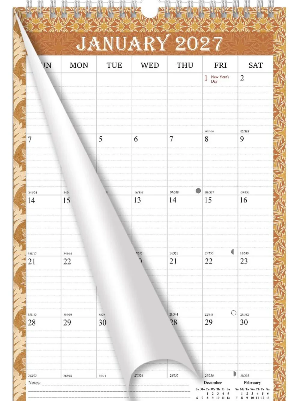 2027 Wall Calendar Spiral-bound Twin-Wire Binding - 12 Months 8.5